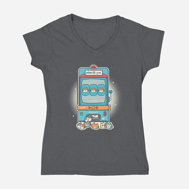 Slot Meowchine-Womens-V-Neck-Tee-Freecheese