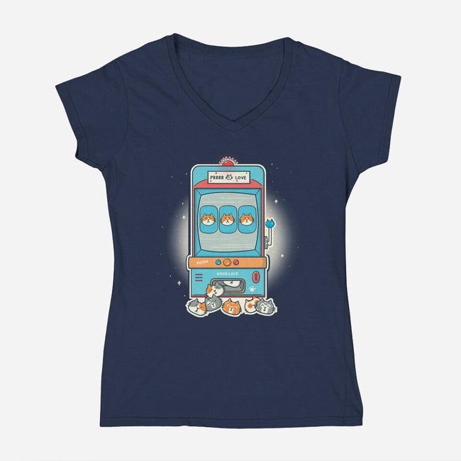 Slot Meowchine-Womens-V-Neck-Tee-Freecheese