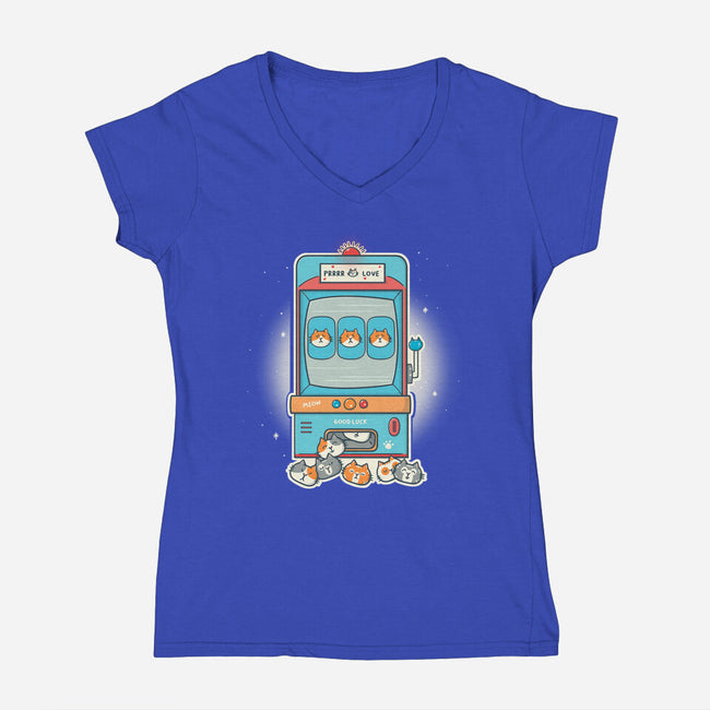Slot Meowchine-Womens-V-Neck-Tee-Freecheese