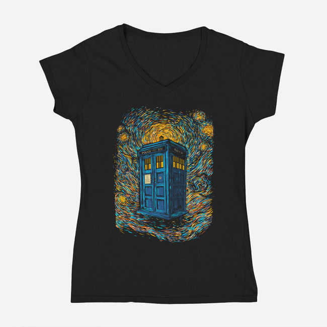 Starry Night Blue Box-Womens-V-Neck-Tee-kharmazero
