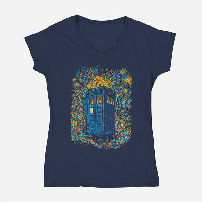 Starry Night Blue Box-Womens-V-Neck-Tee-kharmazero