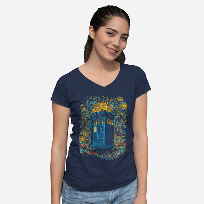 Starry Night Blue Box-Womens-V-Neck-Tee-kharmazero