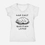 Nap First Question Later-Womens-V-Neck-Tee-FunkVampire