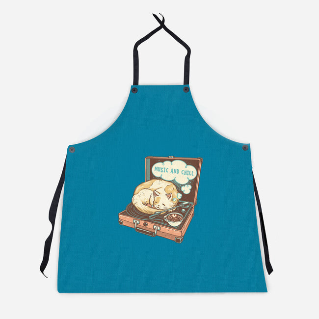 Music And Chill Cat-Unisex-Kitchen-Apron-glitchygorilla