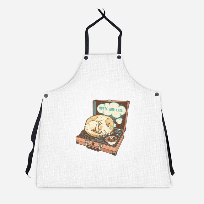 Music And Chill Cat-Unisex-Kitchen-Apron-glitchygorilla