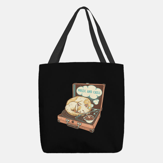 Music And Chill Cat-None-Basic Tote-Bag-glitchygorilla