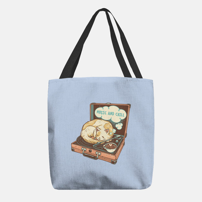 Music And Chill Cat-None-Basic Tote-Bag-glitchygorilla