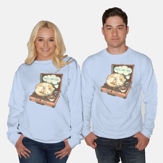 Music And Chill Cat-Unisex-Crew Neck-Sweatshirt-glitchygorilla