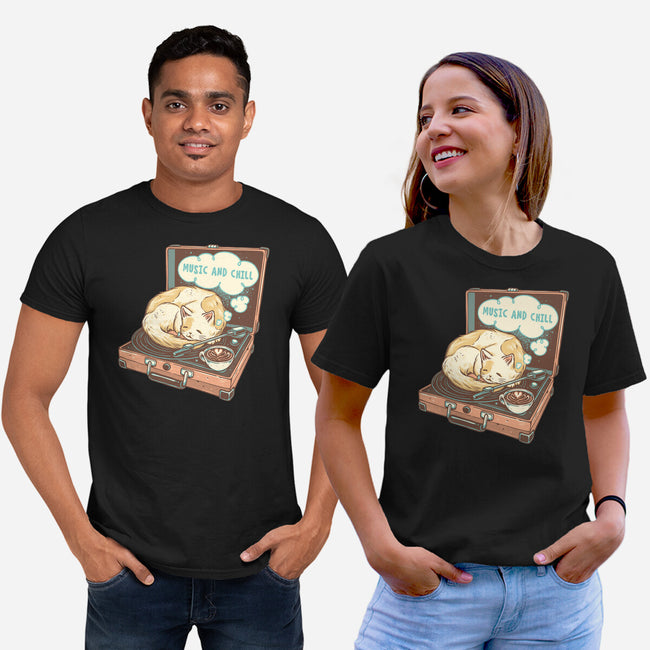 Music And Chill Cat-Unisex-Basic-Tee-glitchygorilla