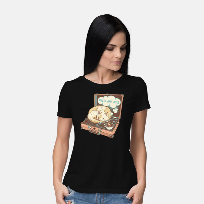 Music And Chill Cat-Womens-Basic-Tee-glitchygorilla