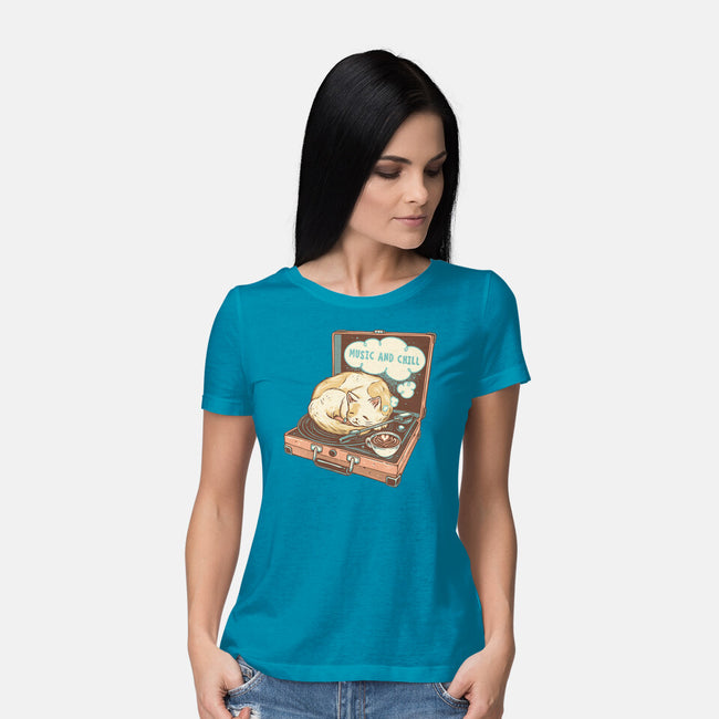 Music And Chill Cat-Womens-Basic-Tee-glitchygorilla