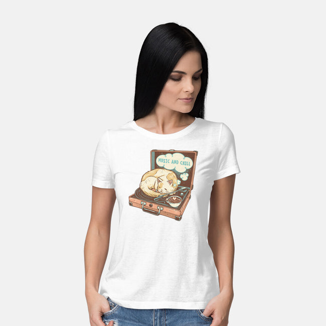 Music And Chill Cat-Womens-Basic-Tee-glitchygorilla