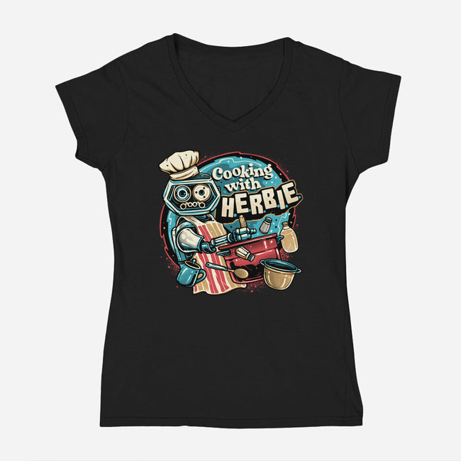 Cooking With Herbie-Womens-V-Neck-Tee-glitchygorilla