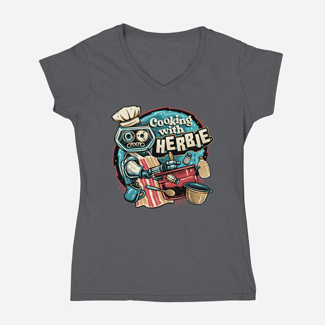 Cooking With Herbie-Womens-V-Neck-Tee-glitchygorilla