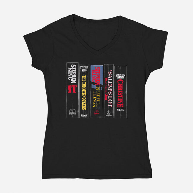 King Bookshelf-Womens-V-Neck-Tee-Nemons
