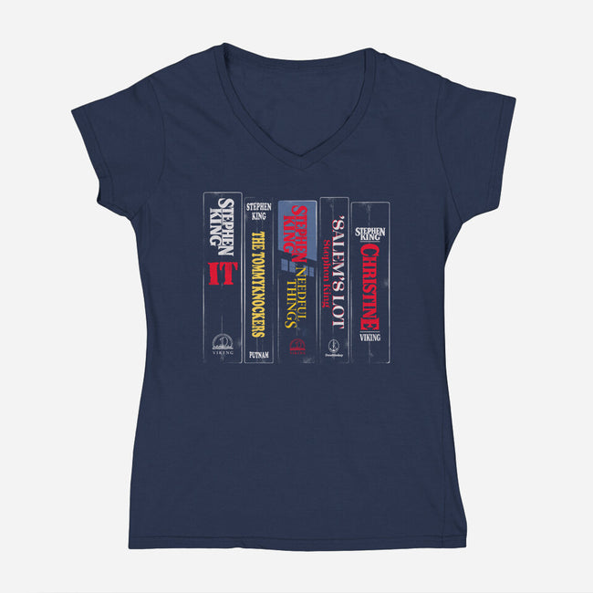 King Bookshelf-Womens-V-Neck-Tee-Nemons