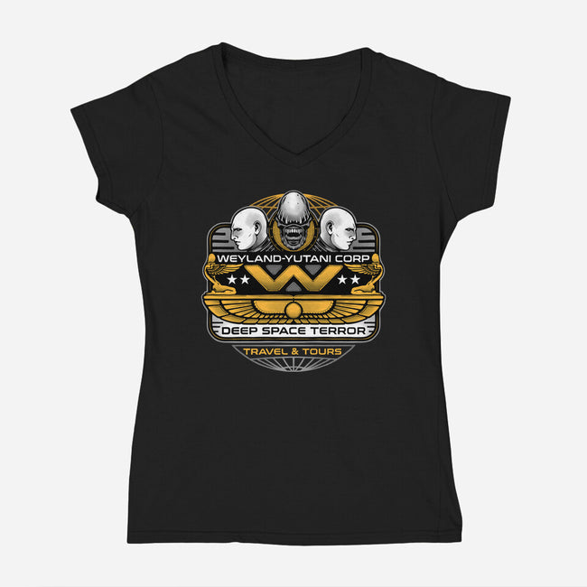 Deep Space Terror-Womens-V-Neck-Tee-momma_gorilla