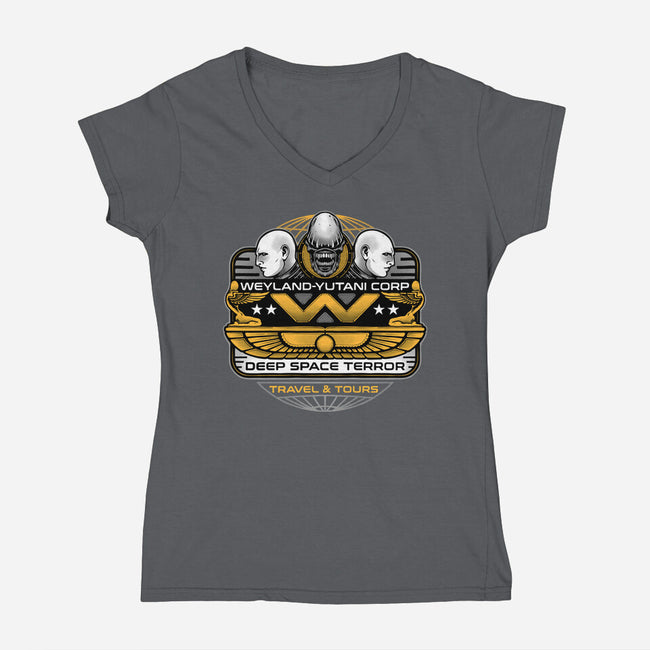 Deep Space Terror-Womens-V-Neck-Tee-momma_gorilla