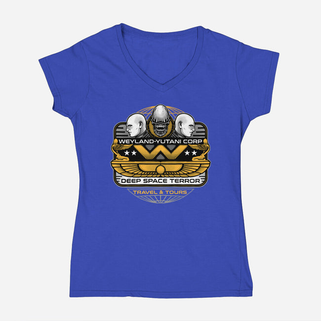 Deep Space Terror-Womens-V-Neck-Tee-momma_gorilla