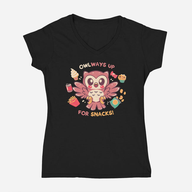 OWLways Up For Snacks-Womens-V-Neck-Tee-TechraNova