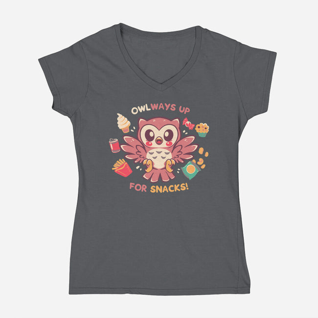 OWLways Up For Snacks-Womens-V-Neck-Tee-TechraNova