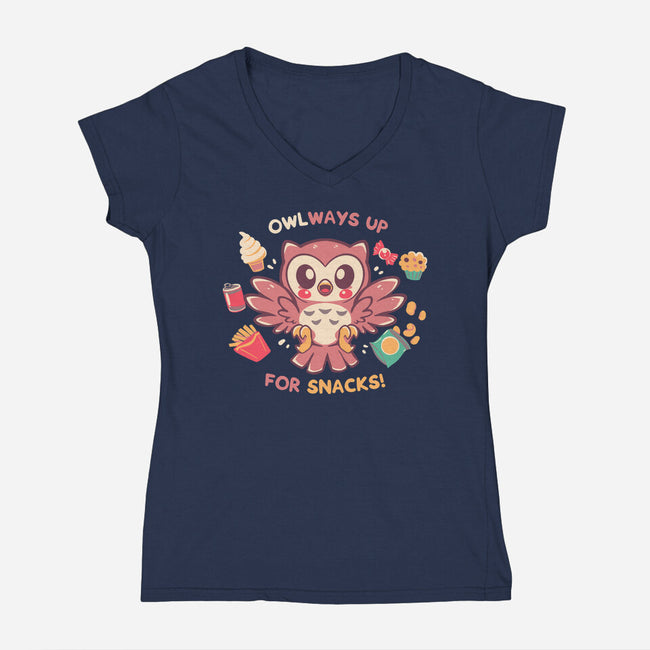 OWLways Up For Snacks-Womens-V-Neck-Tee-TechraNova