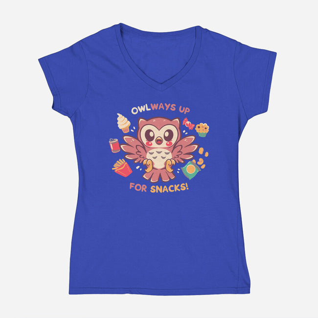 OWLways Up For Snacks-Womens-V-Neck-Tee-TechraNova
