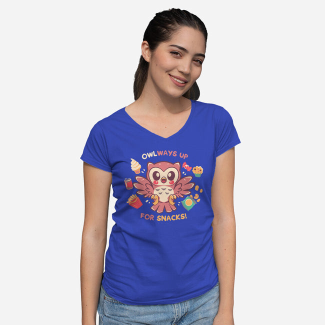 OWLways Up For Snacks-Womens-V-Neck-Tee-TechraNova