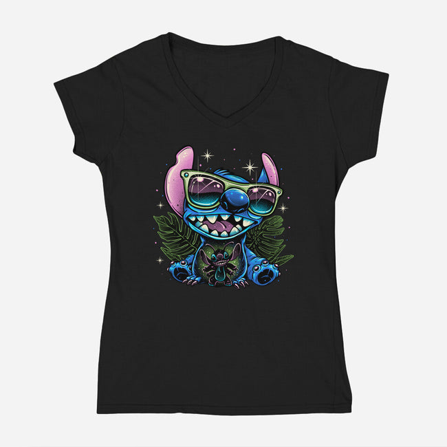 Tropical Visitor-Womens-V-Neck-Tee-momma_gorilla