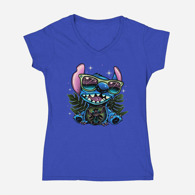 Tropical Visitor-Womens-V-Neck-Tee-momma_gorilla