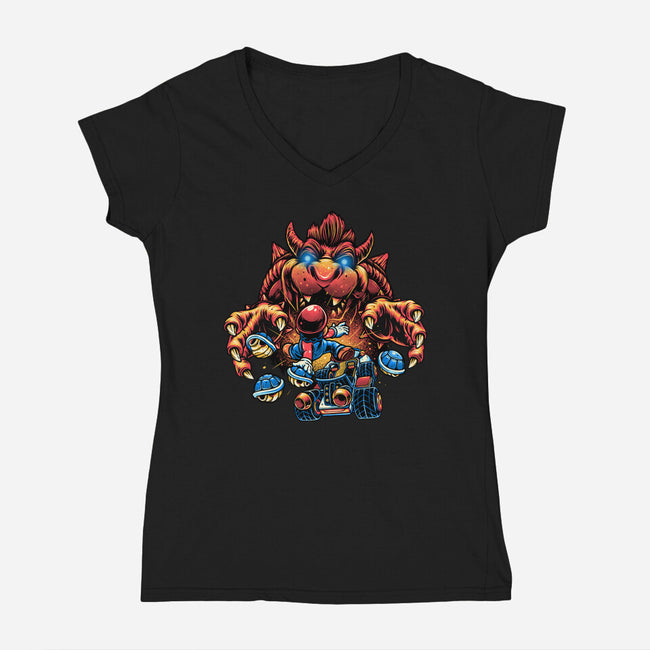 Against The Final Boss-Womens-V-Neck-Tee-momma_gorilla