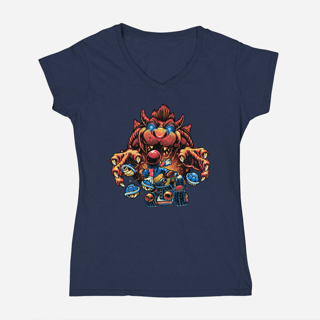 Against The Final Boss-Womens-V-Neck-Tee-momma_gorilla