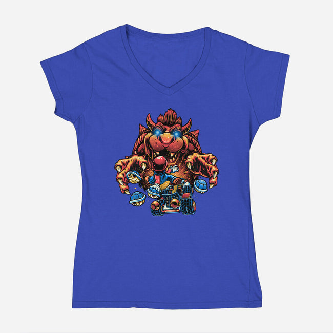 Against The Final Boss-Womens-V-Neck-Tee-momma_gorilla