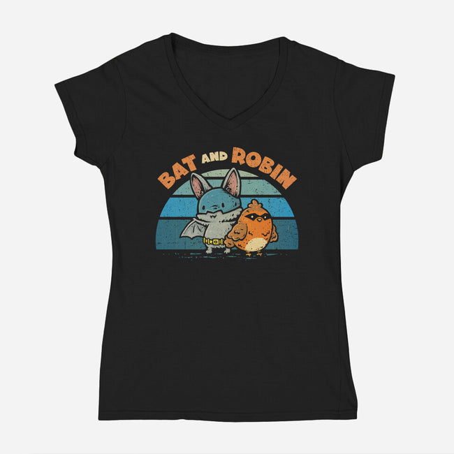 Bat And Robin-Womens-V-Neck-Tee-kg07