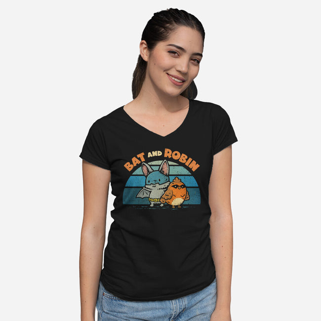 Bat And Robin-Womens-V-Neck-Tee-kg07