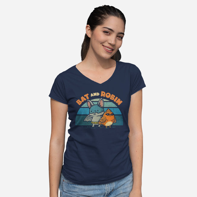 Bat And Robin-Womens-V-Neck-Tee-kg07