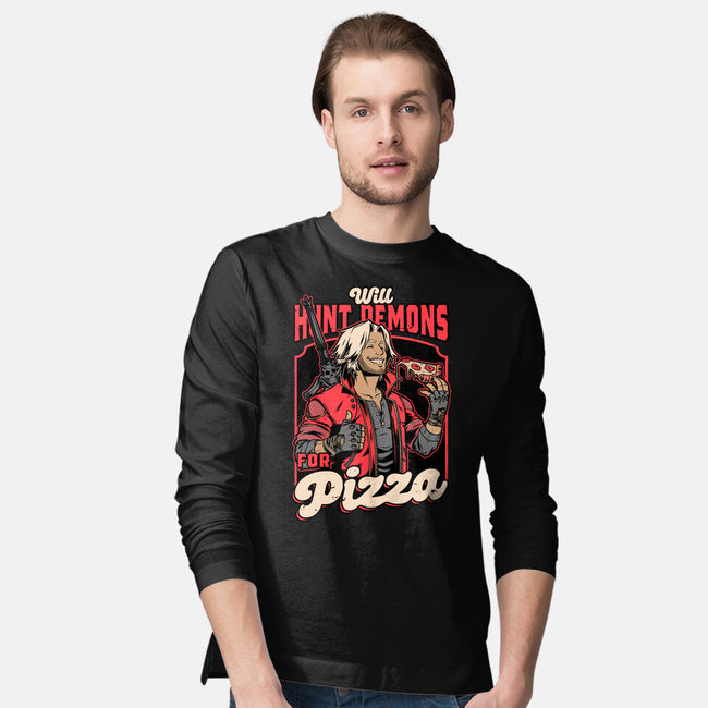 Devil Hunter Game Pizza-Mens-Long Sleeved-Tee-Studio Mootant