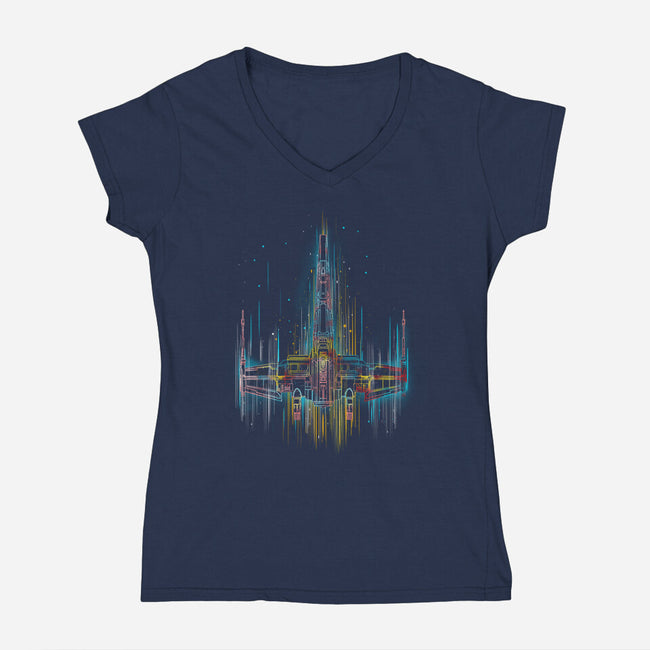 Neon X-Wing-Womens-V-Neck-Tee-kharmazero