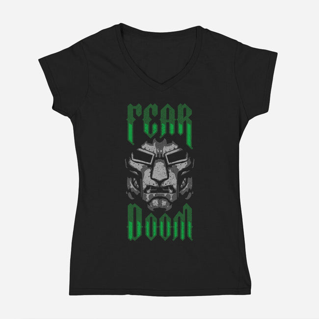 Fear Doom-Womens-V-Neck-Tee-demonigote
