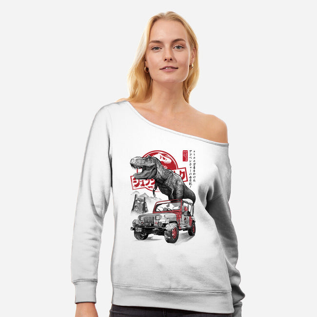 Jurassic Sumi-e-Womens-Off Shoulder-Sweatshirt-DrMonekers