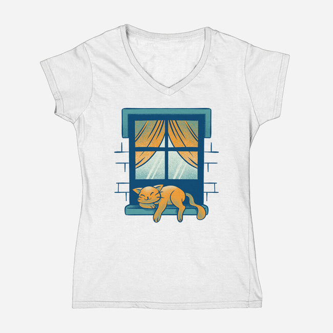 Relax On Window-Womens-V-Neck-Tee-FunkVampire