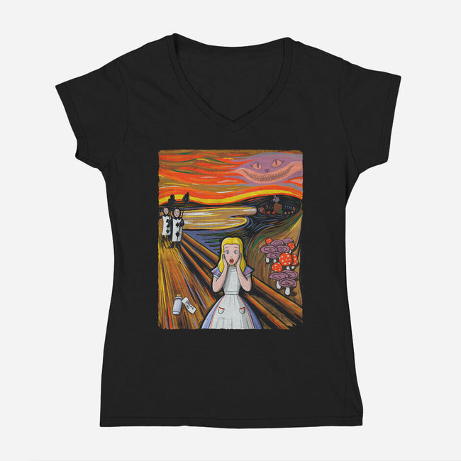 Alice In Screamland-Womens-V-Neck-Tee-NMdesign