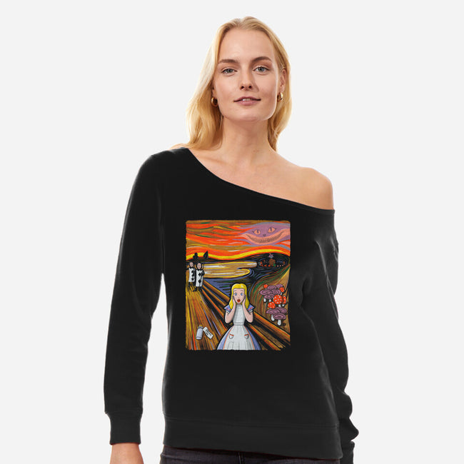 Alice In Screamland-Womens-Off Shoulder-Sweatshirt-NMdesign