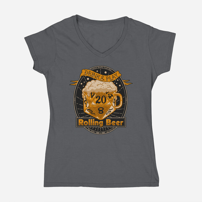 Rolling Beer-Womens-V-Neck-Tee-Getsousa!