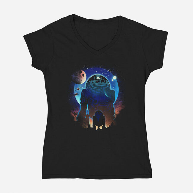 Droid Night-Womens-V-Neck-Tee-dandingeroz