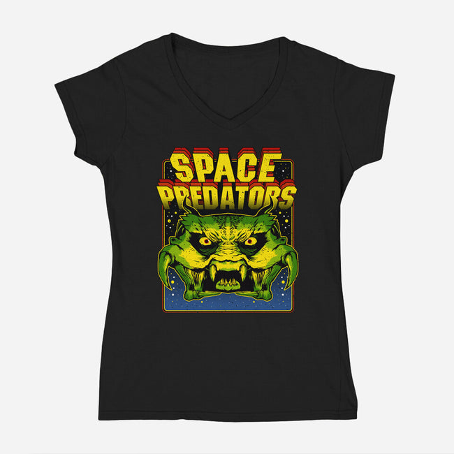 Space Predator-Womens-V-Neck-Tee-demonigote