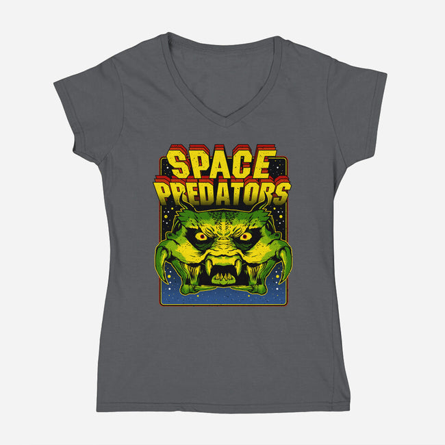Space Predator-Womens-V-Neck-Tee-demonigote