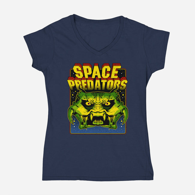 Space Predator-Womens-V-Neck-Tee-demonigote