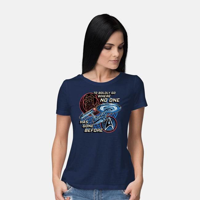 To The Stars And Back-Womens-Basic-Tee-momma_gorilla