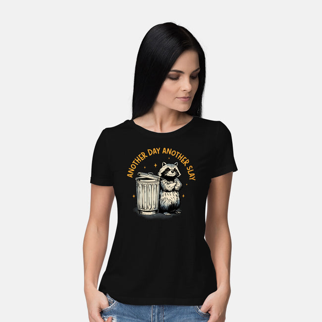 Another Day Another Slay Raccoon-Womens-Basic-Tee-dandingeroz